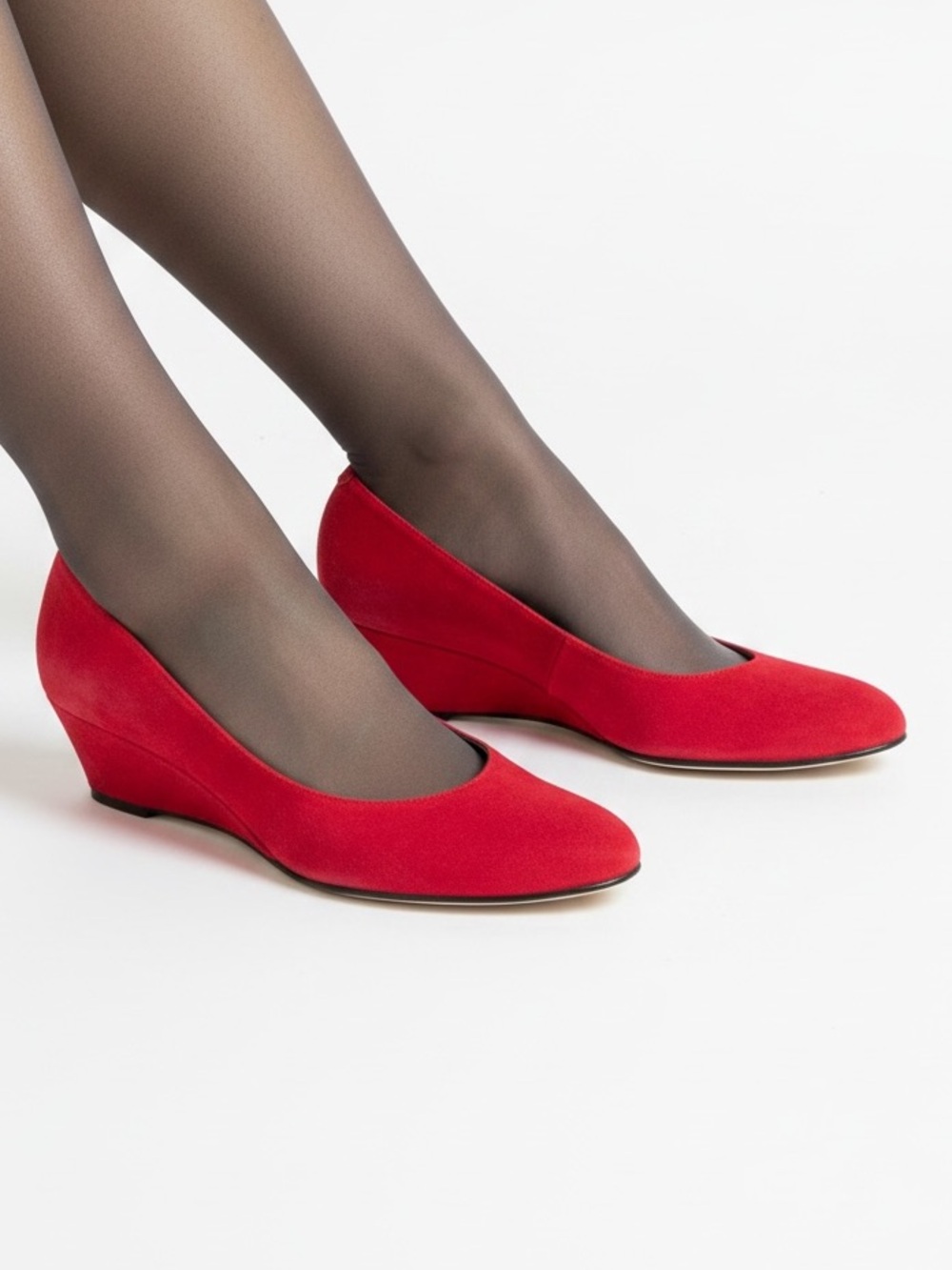 Vintage De Liso Red Suede Wedge Pumps Leather Upper Size 7.5 Made in USA